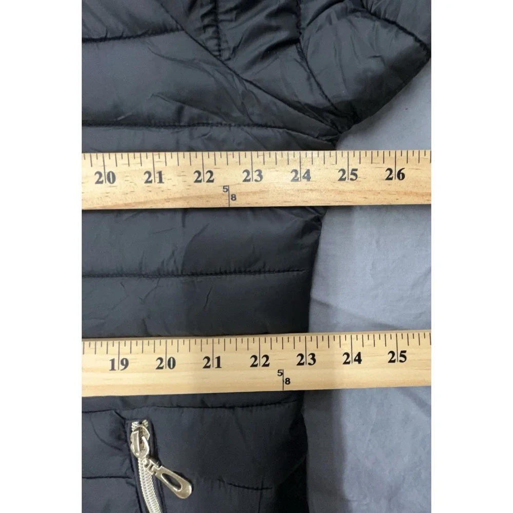 Women Puffer Jacket 2XL Black Gold Silver Zip Pockets Outdoor Winter Travel Coat